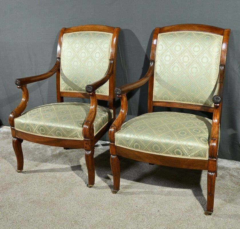 Pair Of Armchairs With Mahogany Crosses, Restoration Period – Early 19th Century photo for sale