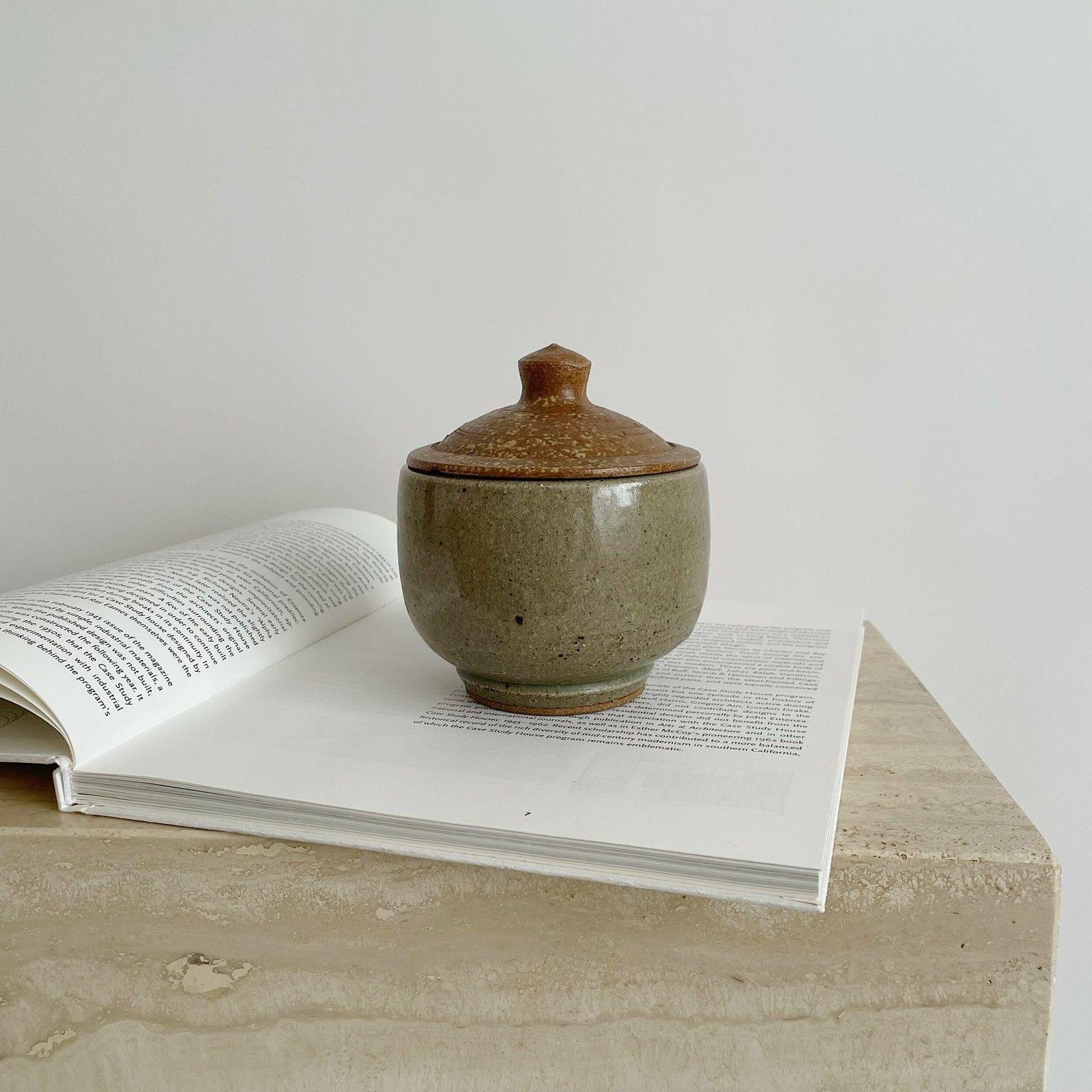 Mid Century Stoneware Studio Pottery Neutral Lidded Pot / Bowl