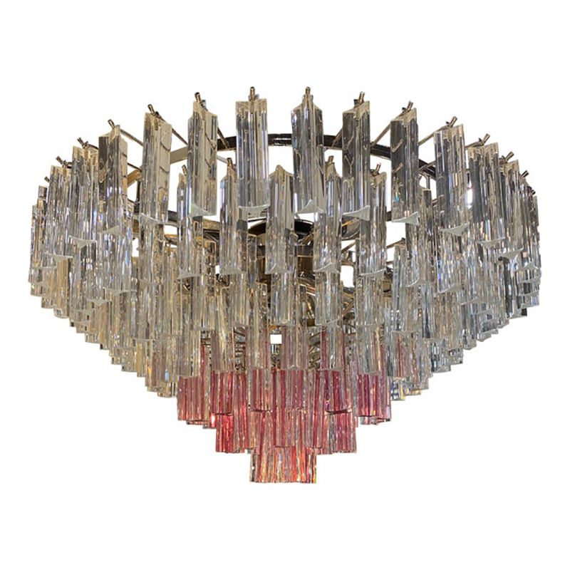 Vintage Clear And Pink “Triedro” And Quadriedro Murano Glass Chandelier