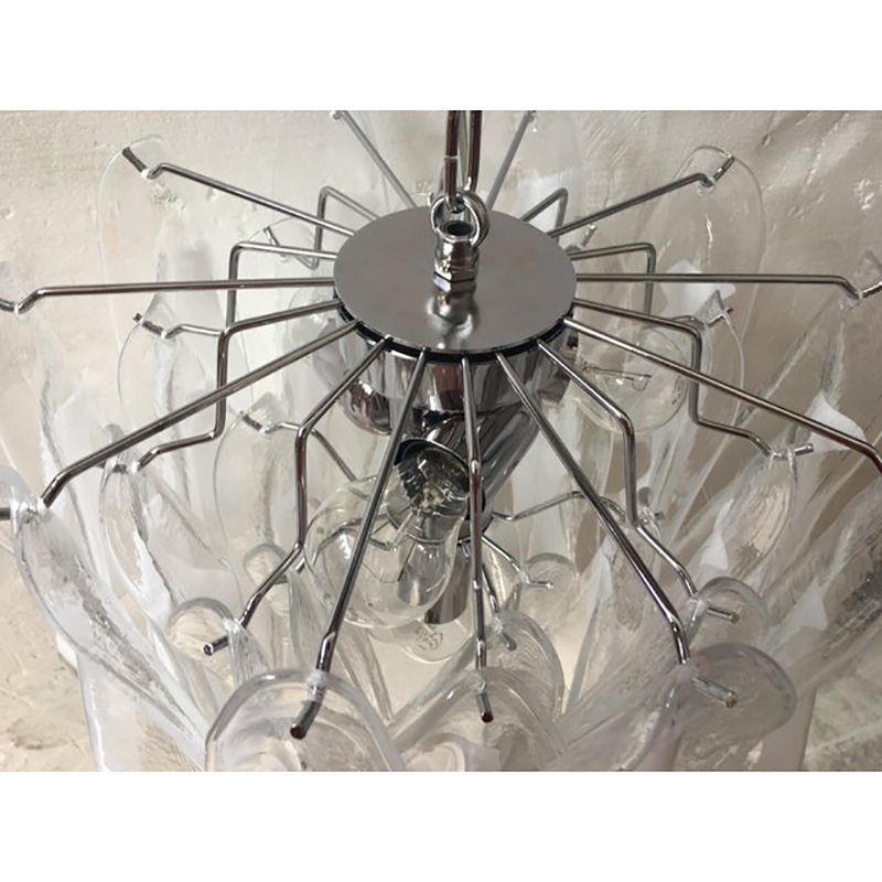 Italian White And Transparent Murano Glass Chrome Metal Frame Chandelier Sputnik photo for sale