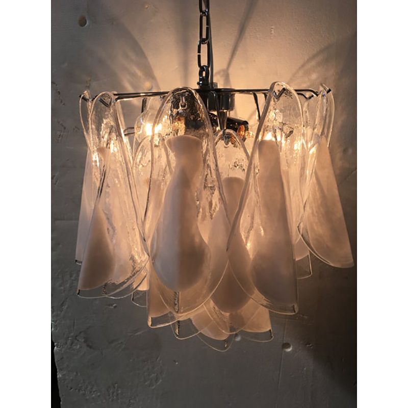 4800.0 Italian White And Transparent Murano Glass Chrome Metal Frame Chandelier Sputnik photo