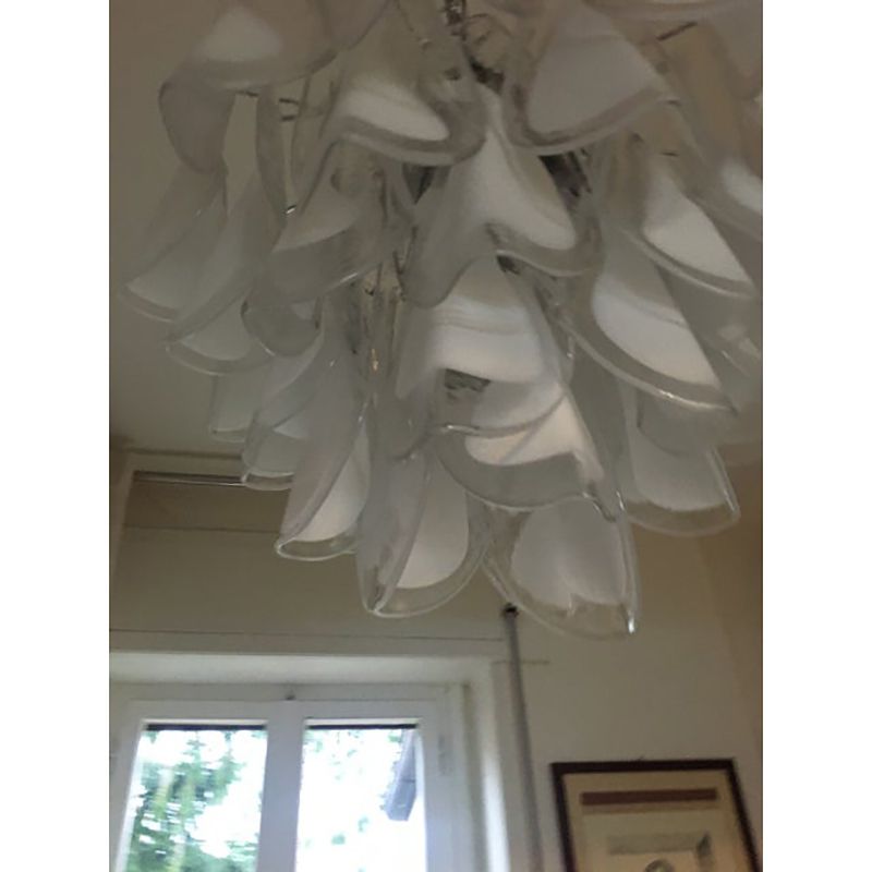 "Rondine" White And Transparent Murano Glass Chrome Frame Sputnik Chandelier photo vintage