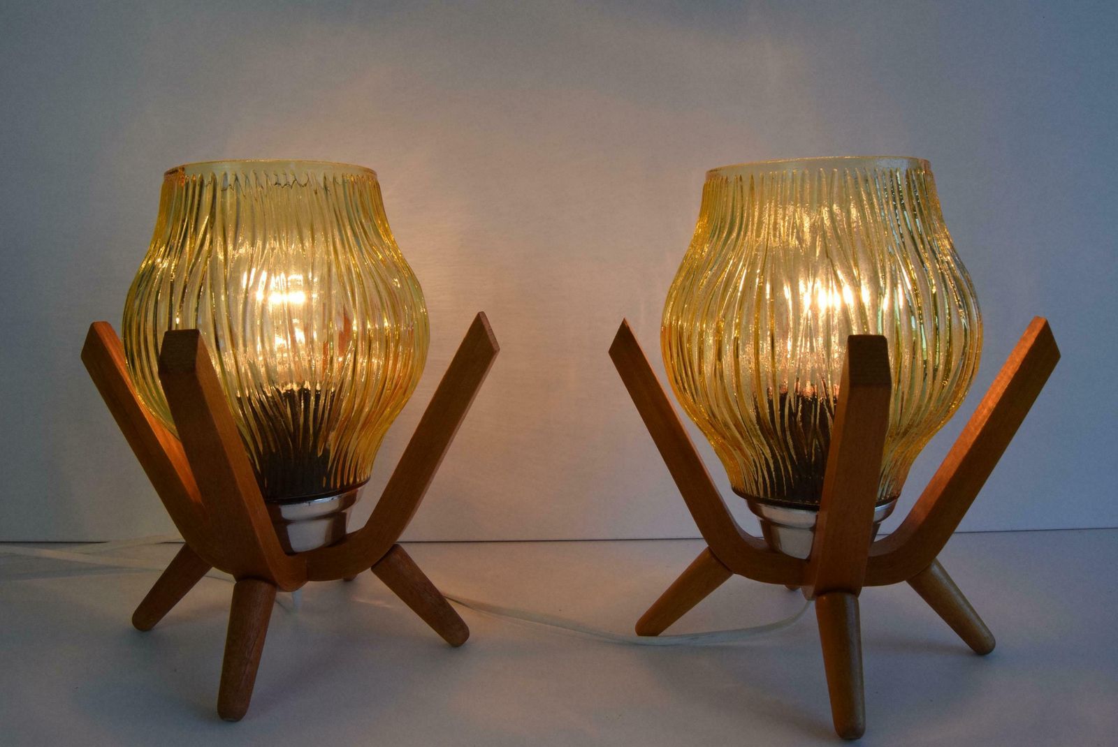 photo furniture Pair Of Mid Century Wooden Design Table Lamps, By Dřevo Humpolec, 1970's.