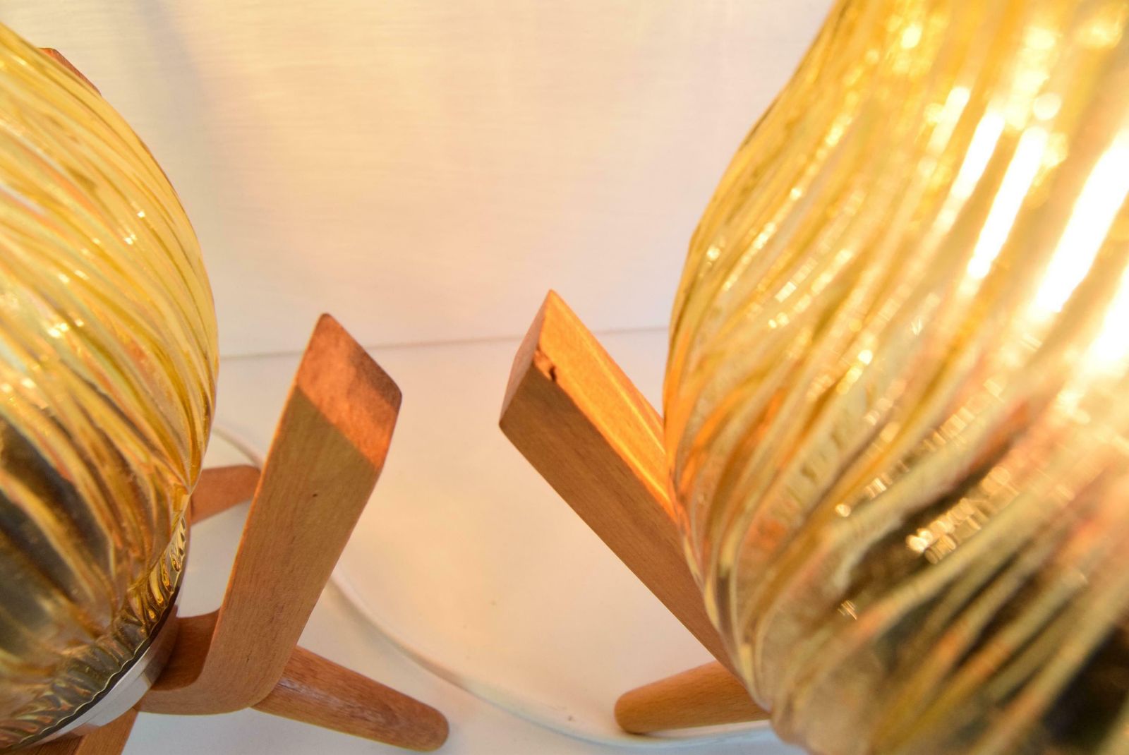 594.0 Pair Of Mid Century Wooden Design Table Lamps, By Dřevo Humpolec, 1970's. photo
