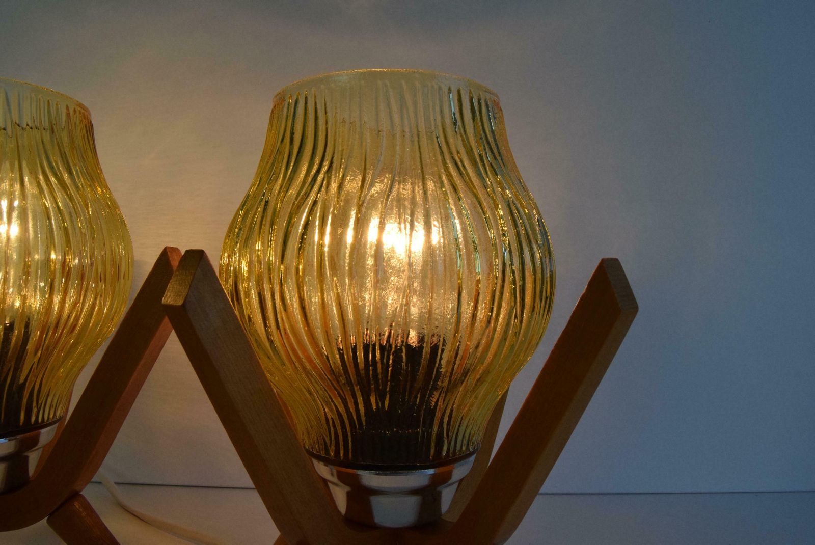 photo vinterior Pair Of Mid Century Wooden Design Table Lamps, By Dřevo Humpolec, 1970's.