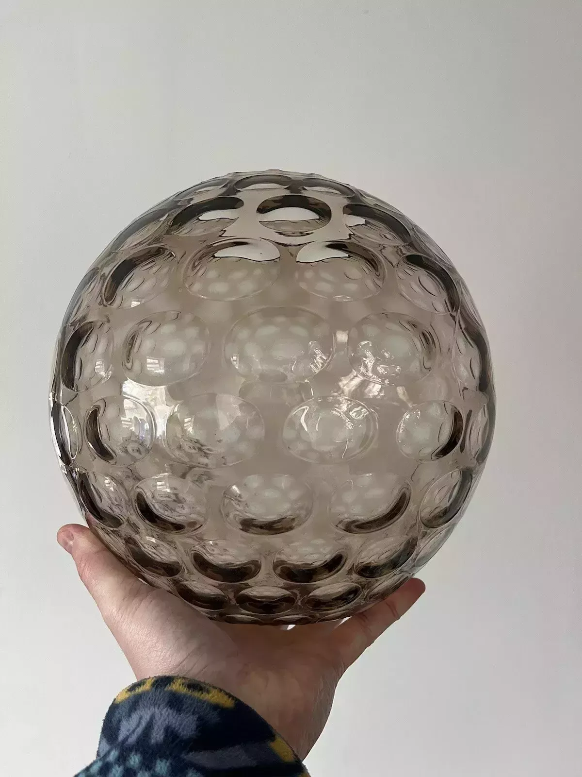 80.0 Large Mid Century Grey Borske Sklo Union Olives Retro Bubble Glass Vase Bowl 60s photo