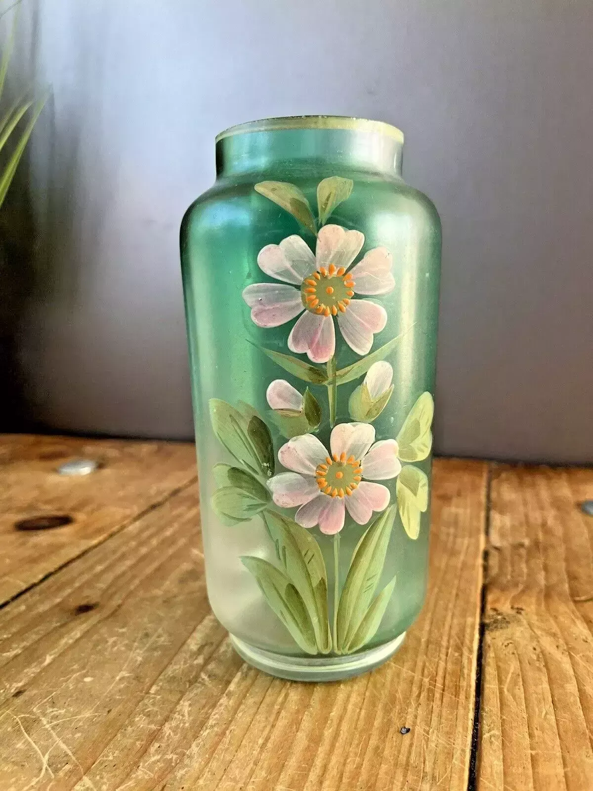 Home Decor Pair Of Art Nouveau Bohemian Green Enamel Painted Floral Vases Carl Goldberg photo