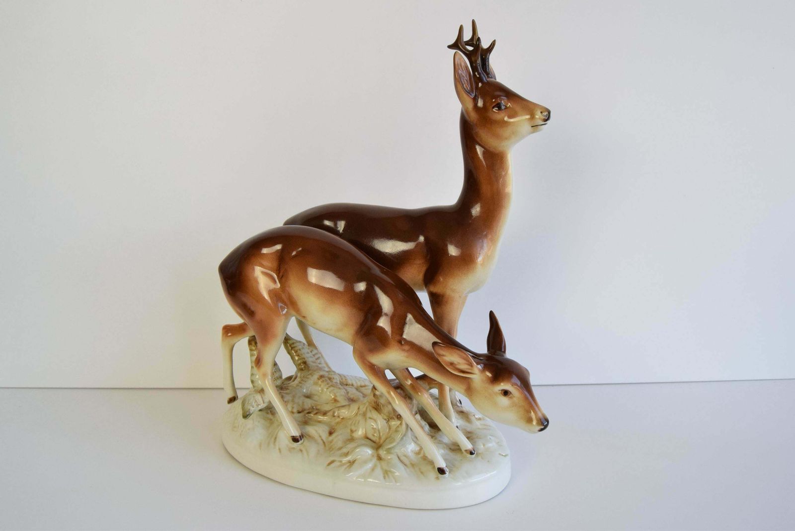 Porcelain Deer And Doe Sculpture By Royal Dux, Circa 1950's. photo furniture