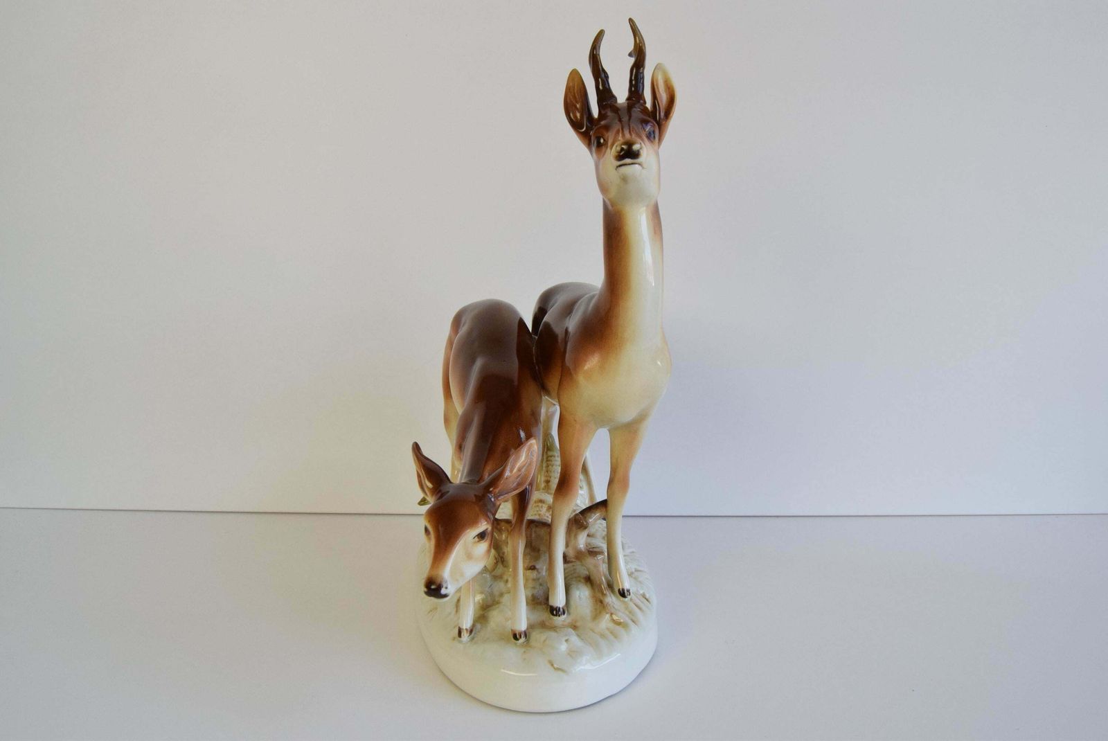 Porcelain Deer And Doe Sculpture By Royal Dux, Circa 1950's. photo Art