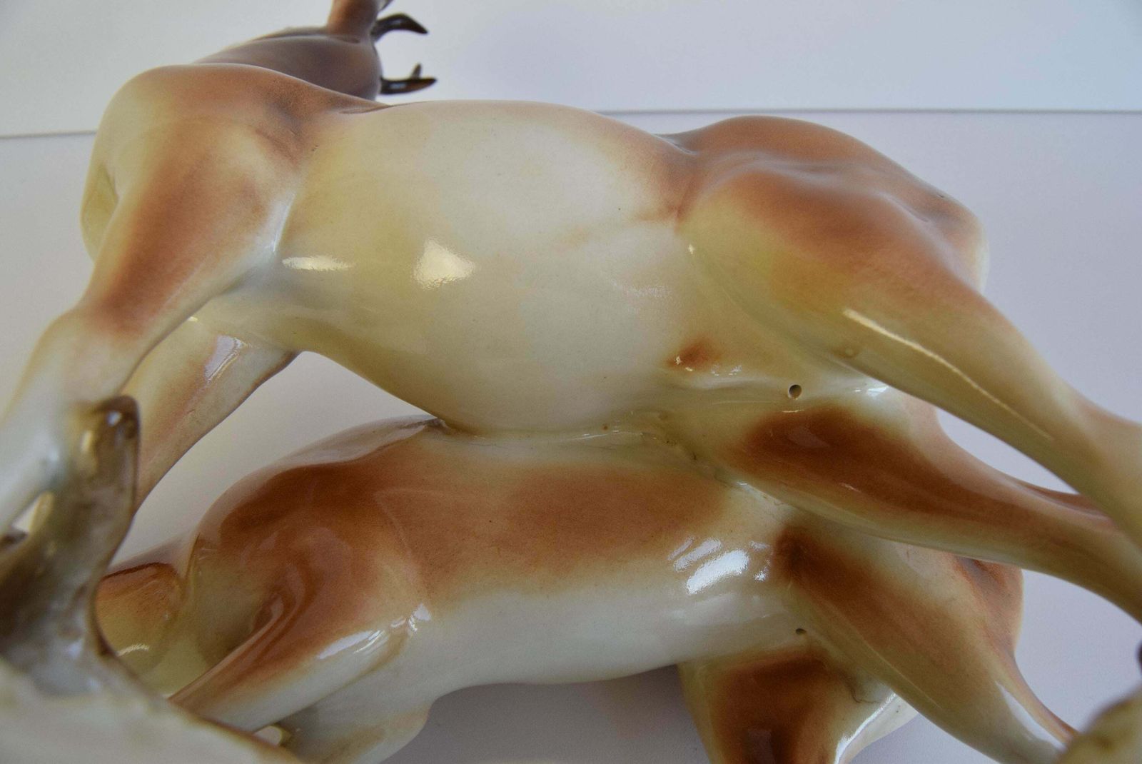photo vintage Porcelain Deer And Doe Sculpture By Royal Dux, Circa 1950's.