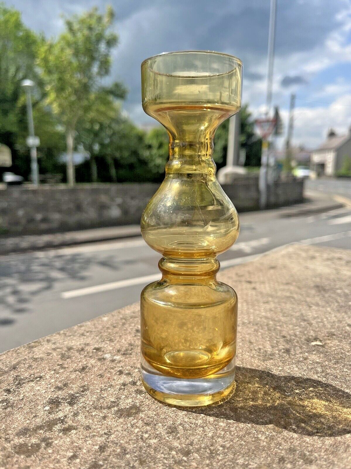 photo for sale Amber Japanese Scandinavian 60's 70's Style Hooped Glass Vase Likely By Tajima