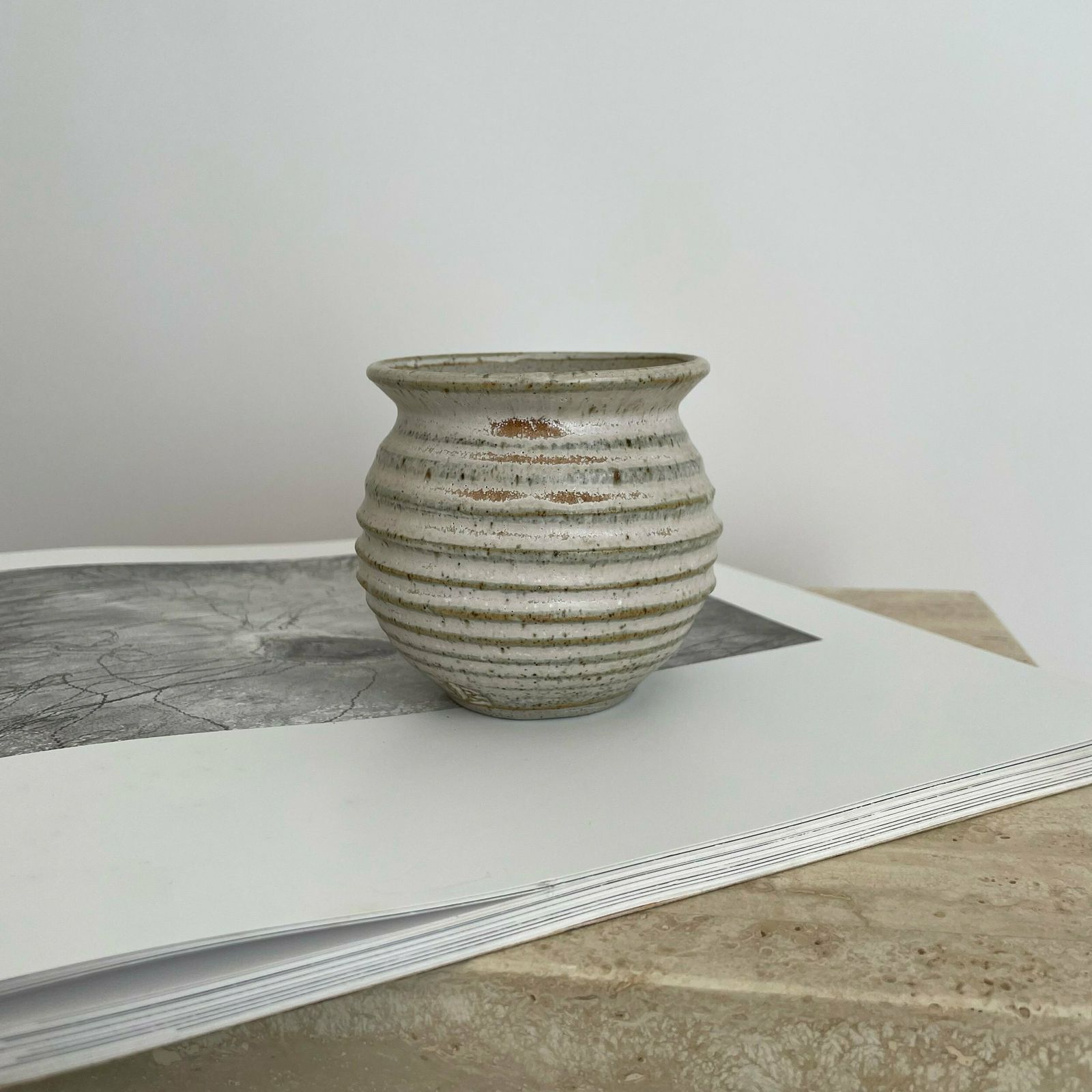 Mid Century Textured Stoneware Studio Pottery Jar/Vase By Robert Tinnyunt photo for sale