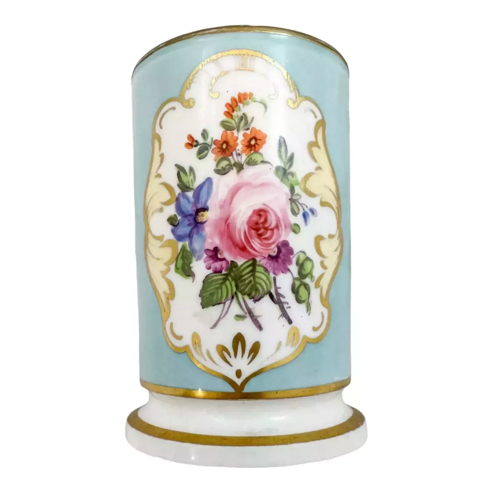 Antique George III Spode Porcelain Sky Blue Floral Miniature Spill Vase Matchpo photo vintage