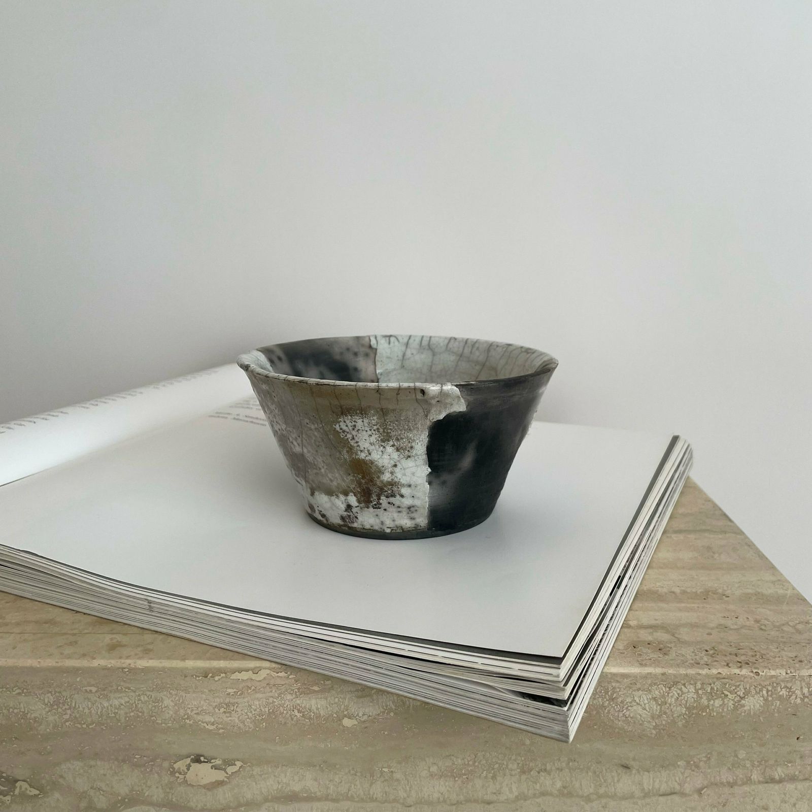 Home Decor Monochrome Textured Studio Pottery Bowl With Metallic Details photo
