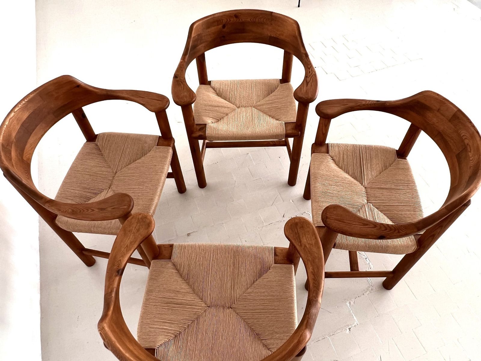 Rainer Daumiller Dining Chairs In Pine And New Paper Cord, 1970s photo for sale