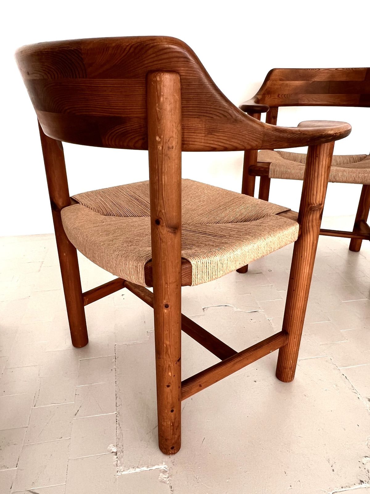Rainer Daumiller Dining Chairs In Pine And New Paper Cord, 1970s photo vinterior