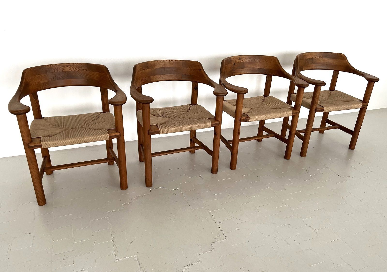 photo vinterior Rainer Daumiller Dining Chairs In Pine And New Paper Cord, 1970s