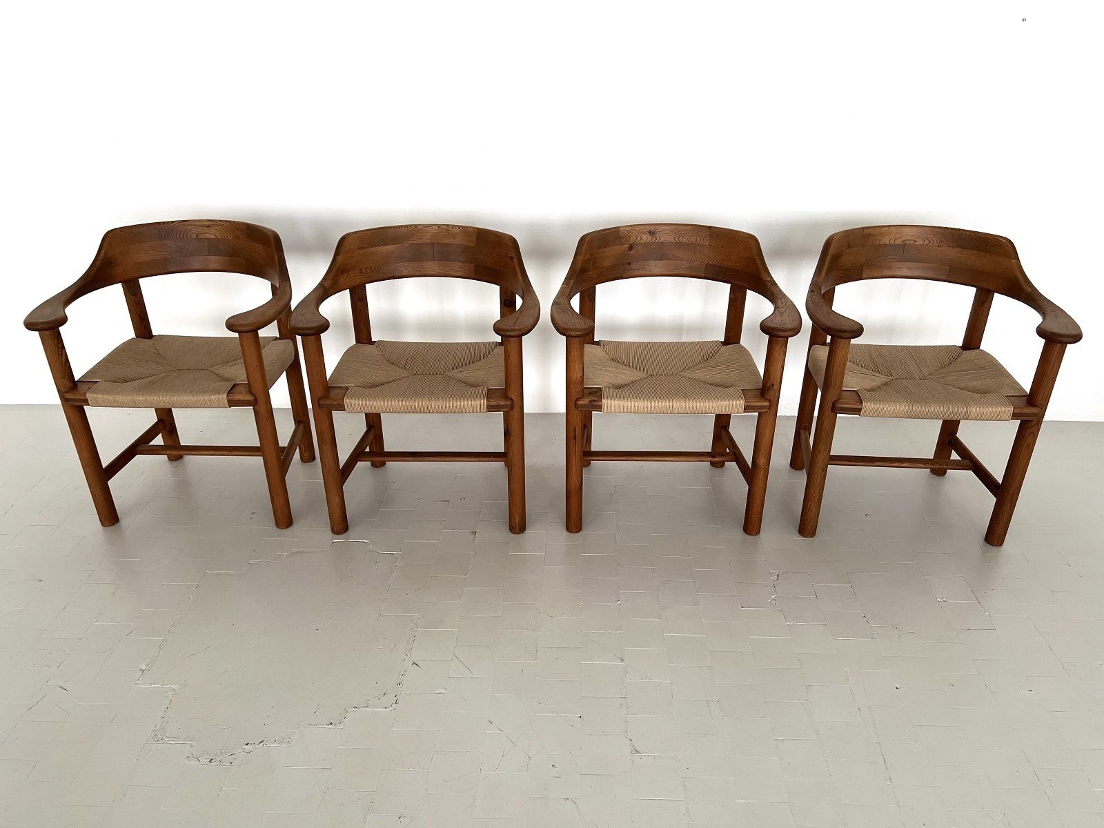 Rainer Daumiller Dining Chairs In Pine And New Paper Cord, 1970s