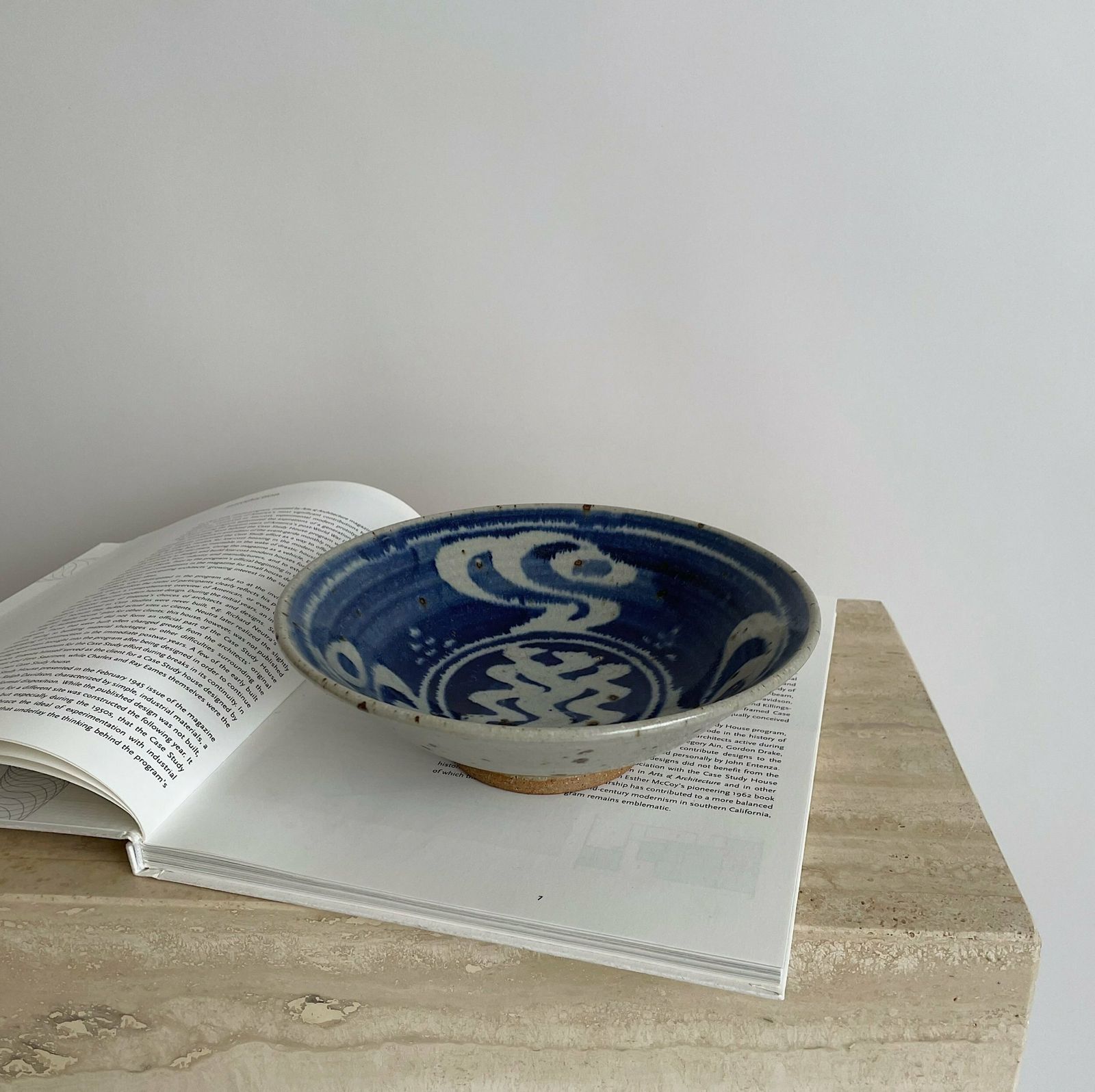Mid Century Blue And White Design Stoneware Bowl By Brian Newman Of Aller Pottery photo furniture