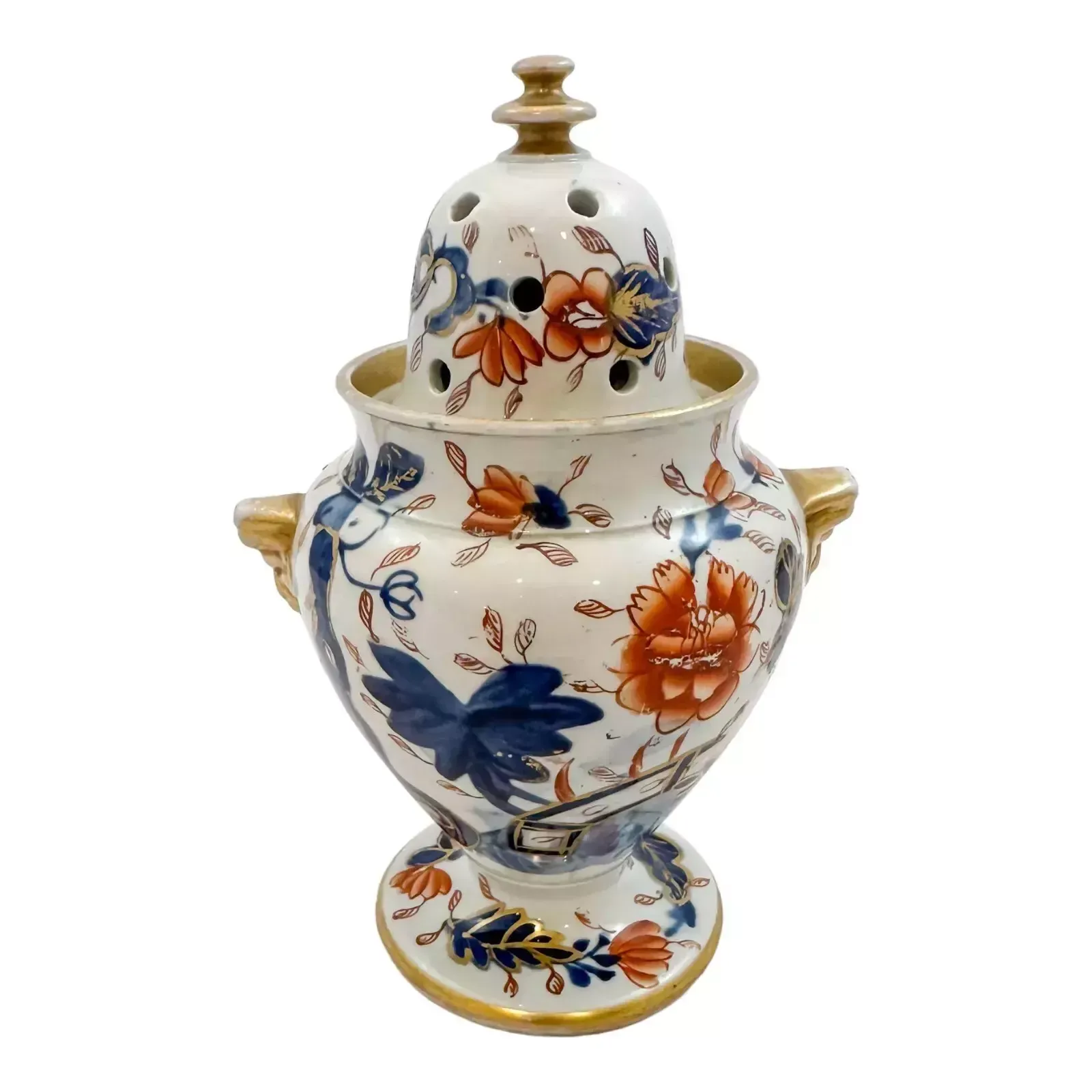 Antique Georgian Masons Ironstone Porcelain Imari Pot Pourri Vase Incense Burner