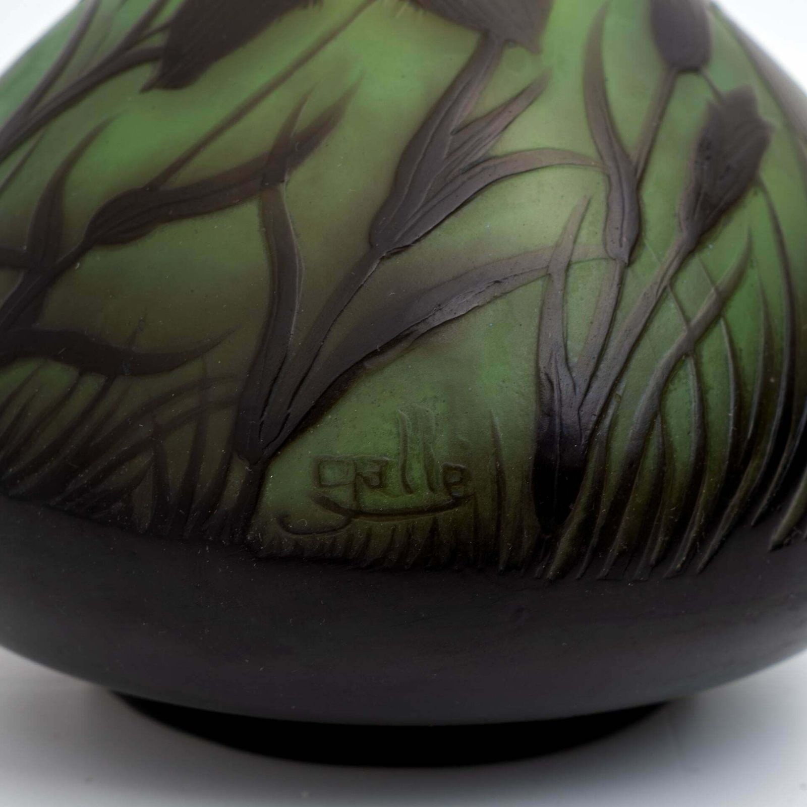 Bulbous Glass Vase With Floral Decoration By émile Gallé, France, 1900 photo vintage