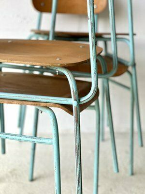 photo vintage Vintage Schoolstoelen, 1970, Set Van 4