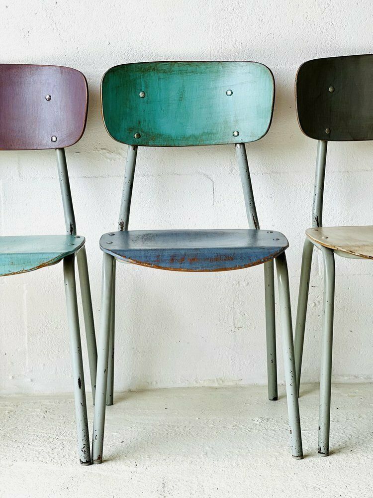 photo furniture Vintage Schoolstoelen, Set Van 4