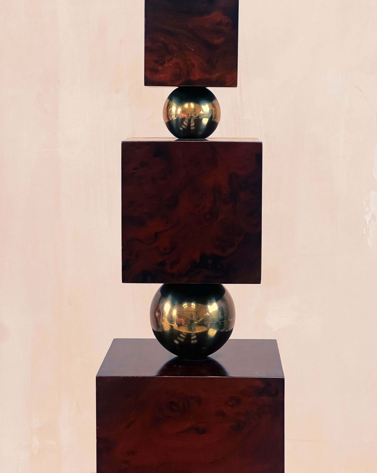Large Burr Wood And Brass Lamp By Romeo Rega C.1970