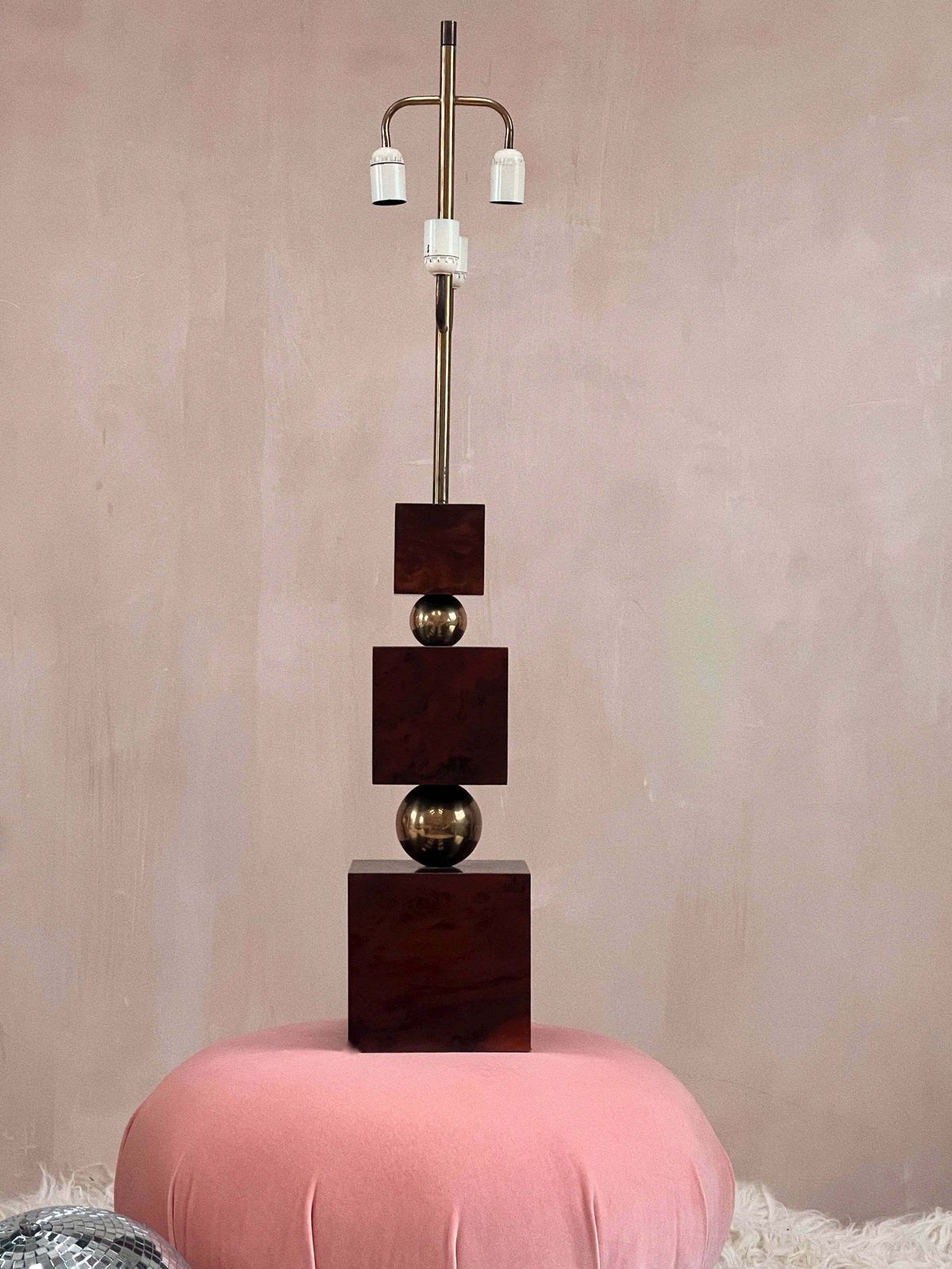 Large Burr Wood And Brass Lamp By Romeo Rega C.1970 photo furniture