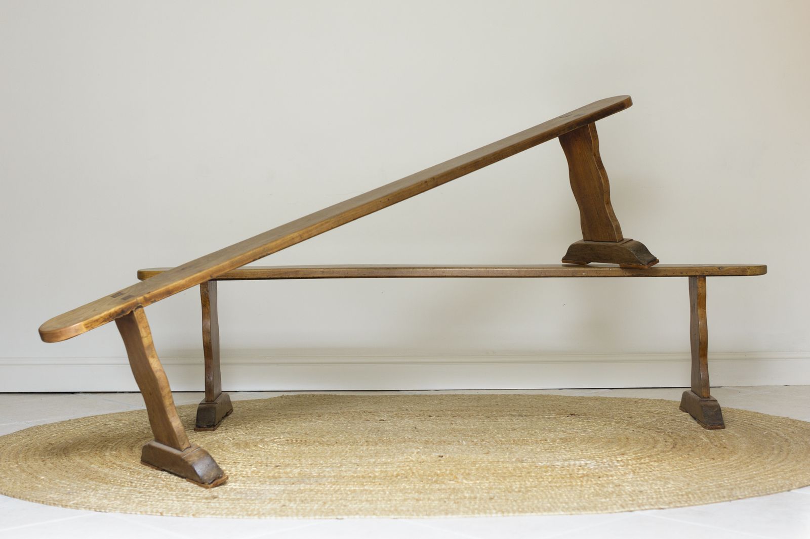 Pair Of Vintage French Fruitwood Benches photo Furniture