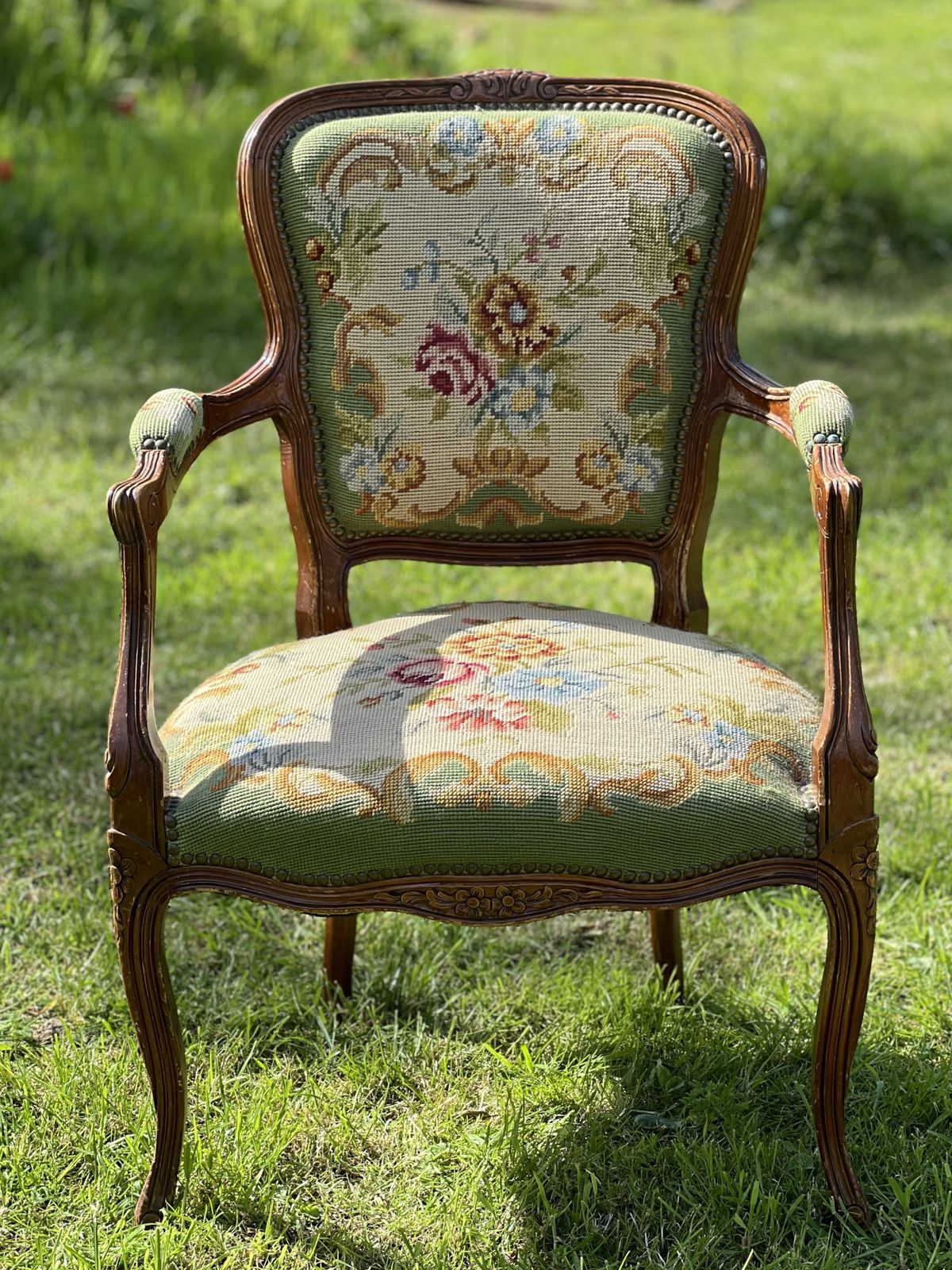 French Tapestry Chair With Arms