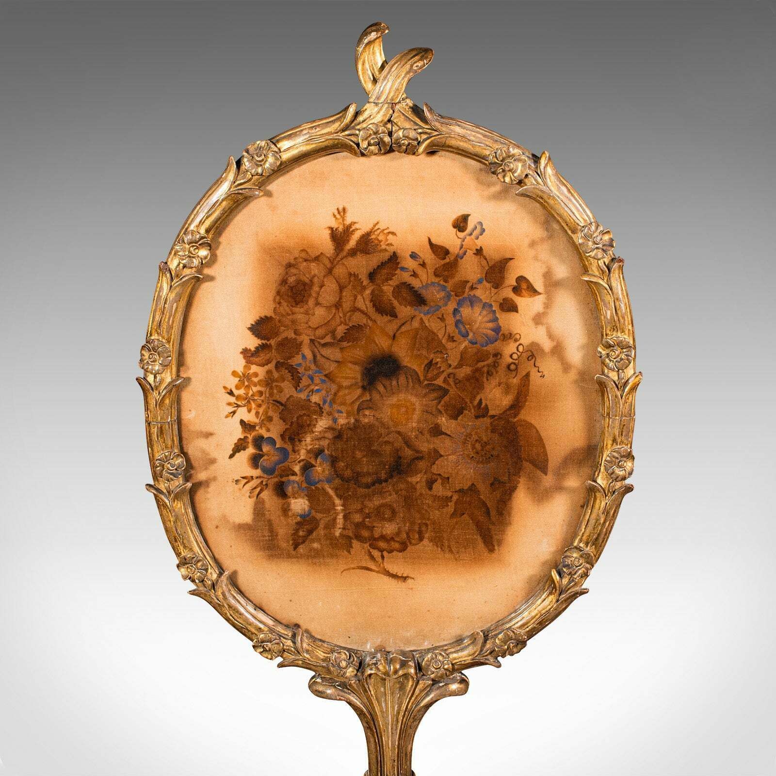 Antique Pole Screen, English, Giltwood, Glass, Fireside Reflector, Regency, 1820 photo vinterior