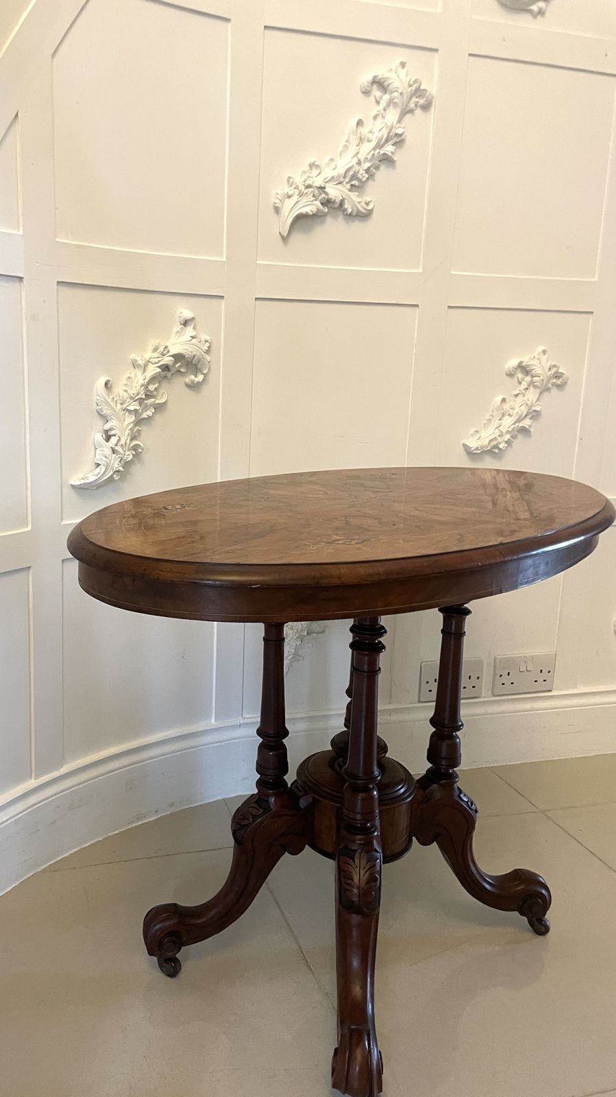 Antique 19th Century Quality Inlaid Burr Walnut Oval Centre Table photo Furniture