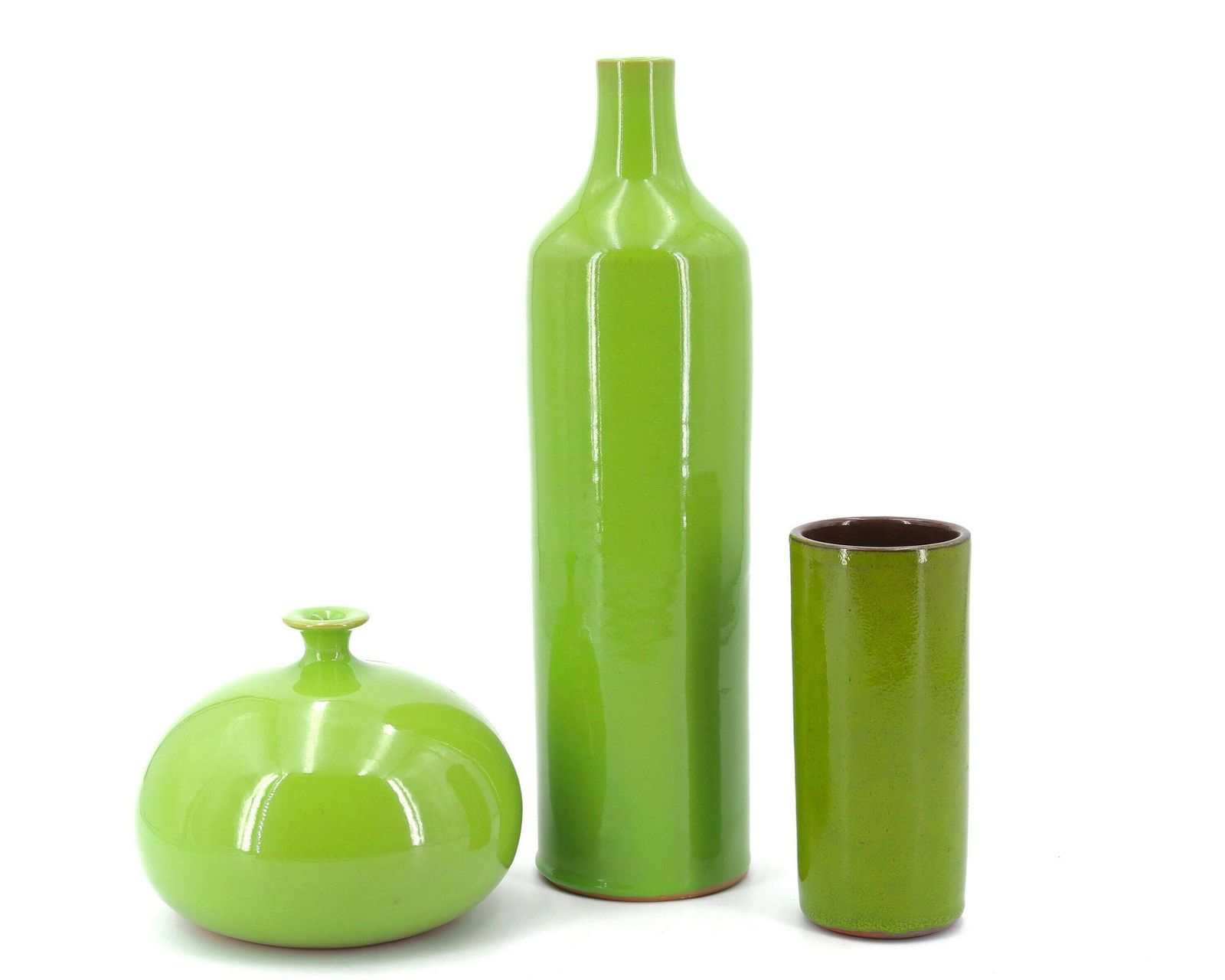 French Green Ceramic Cylinder Vase, 1970s / Roll, Tube, Georges Jouve Style, Home Decor