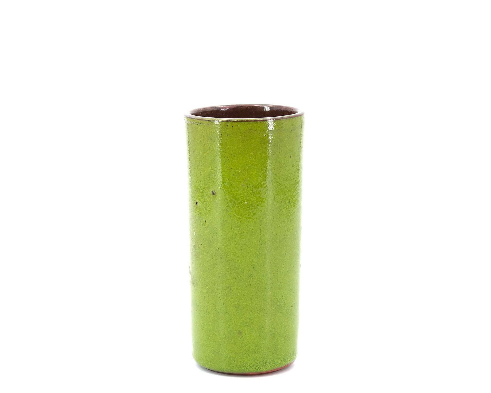 French Green Ceramic Cylinder Vase, 1970s / Roll, Tube, Georges Jouve Style, Home Decor photo furniture