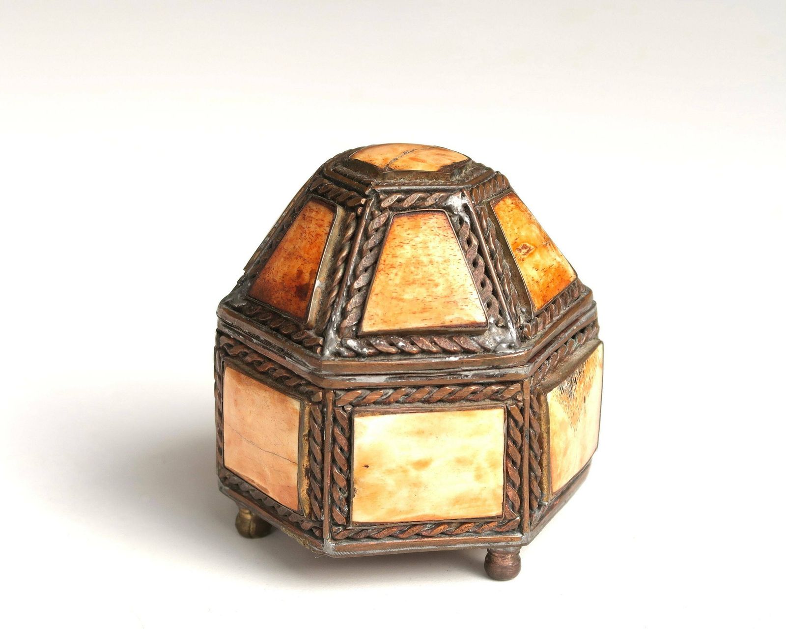 Moroccan Copper And Bone Geometrical Jewelry Box, 1960s / Orange, Chest, Case, Folk, Boho Chic, Bohemian, Morocco photo furniture
