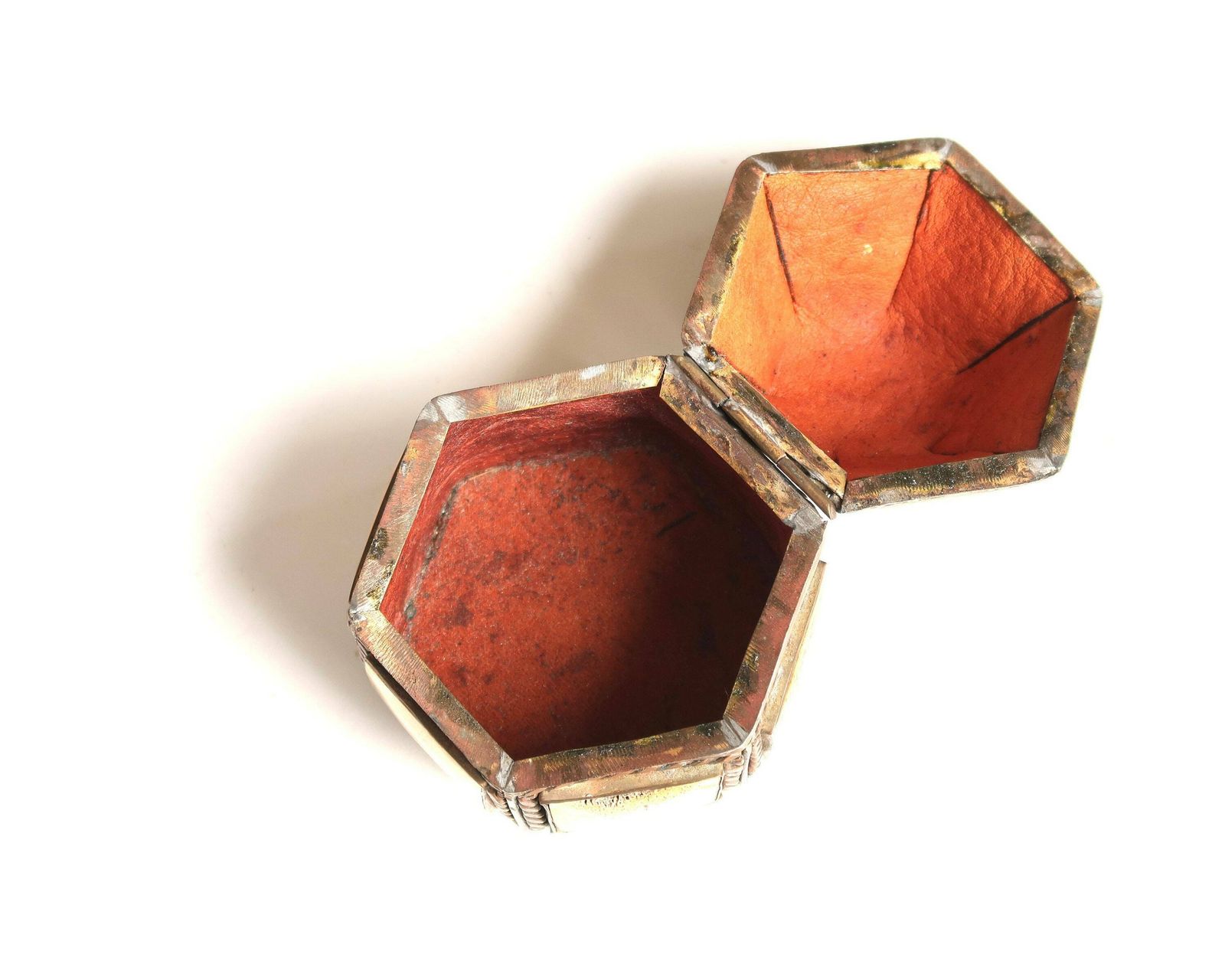 Moroccan Copper And Bone Geometrical Jewelry Box, 1960s / Orange, Chest, Case, Folk, Boho Chic, Bohemian, Morocco photo Home Decor