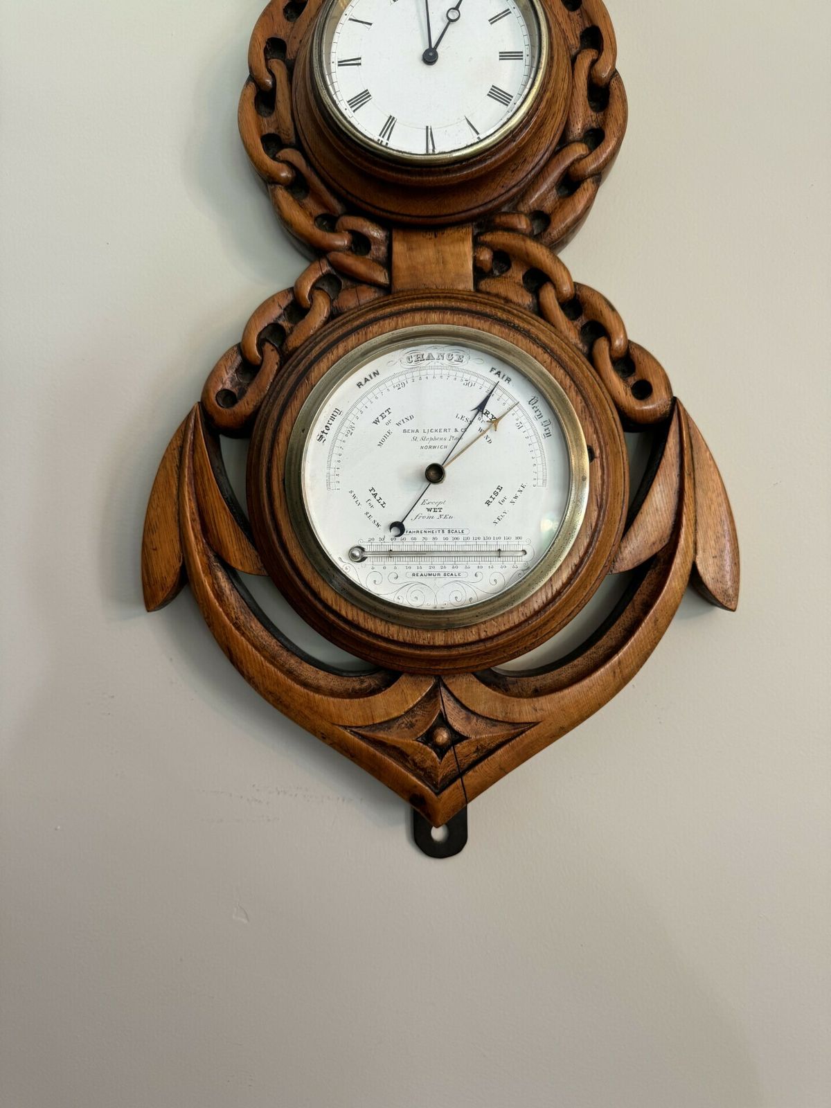 Fantastic Quality Antique Carved Oak Banjo Clock Barometer photo Home Decor