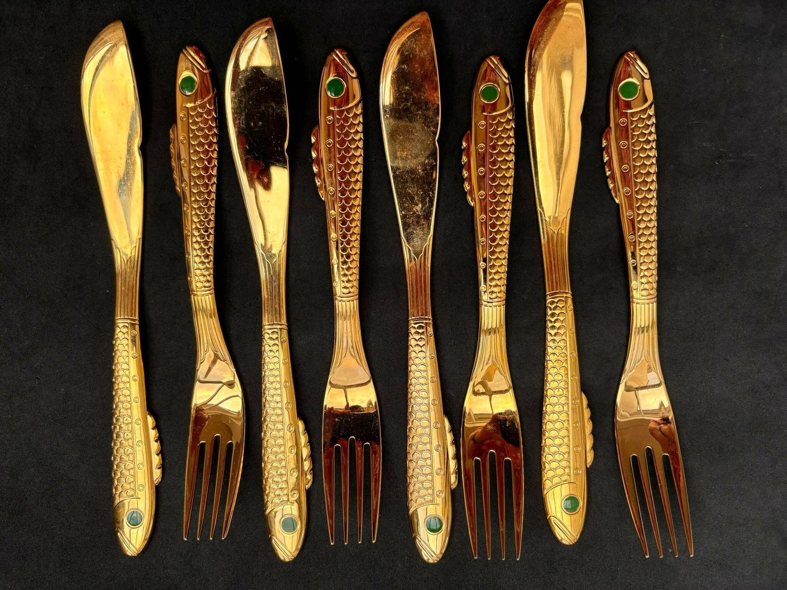 Visbestek Gense Sweden Nobel Golden Seafood Cutlery Gunnar Cyrén Luxe Trouwcadeau Goud Decor Vintage Jaren 90 Discontinuated Scandinavian photo 534.0