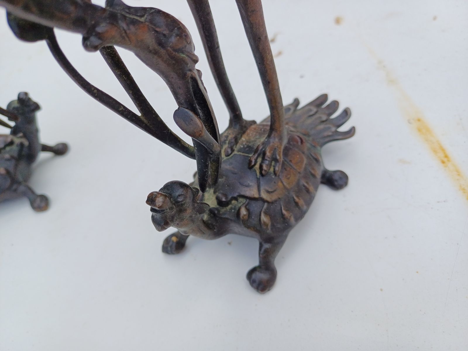 Pair Of Bronze Candlesticks 19th Cranes And Turtles photo 189.0
