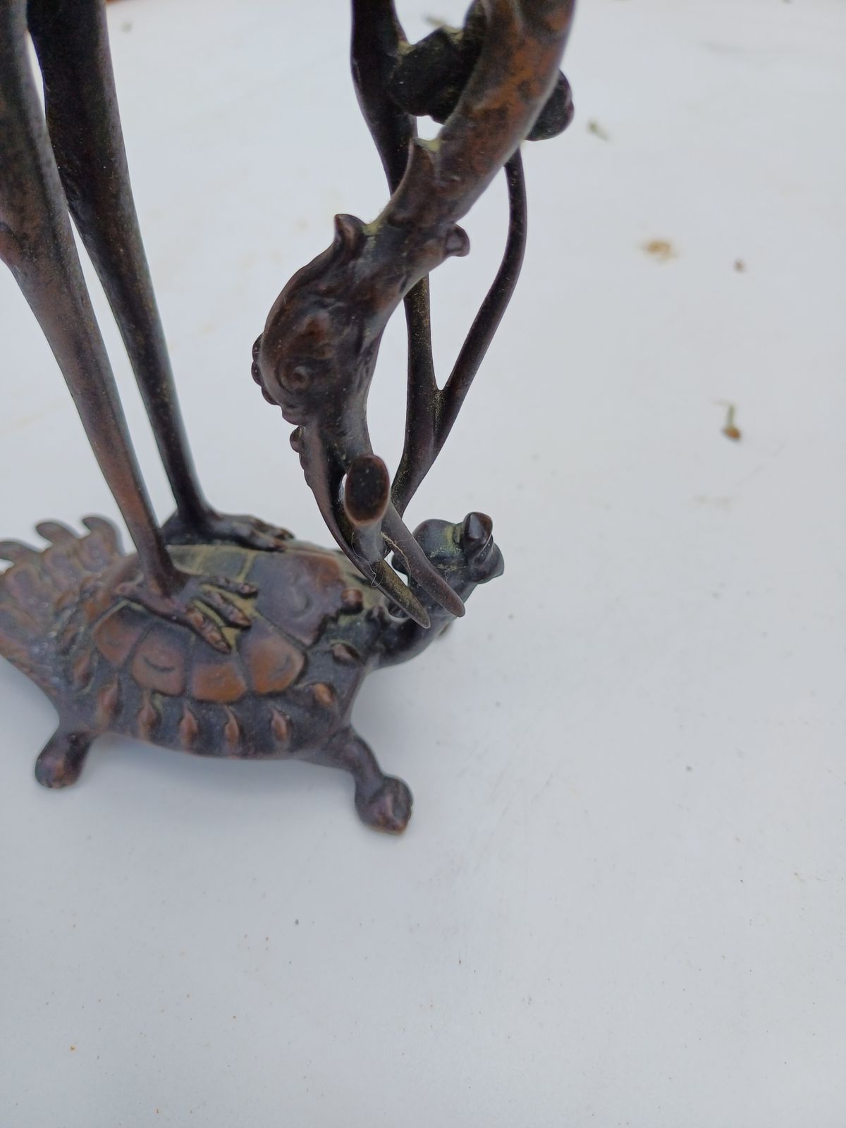 189.0 Pair Of Bronze Candlesticks 19th Cranes And Turtles photo