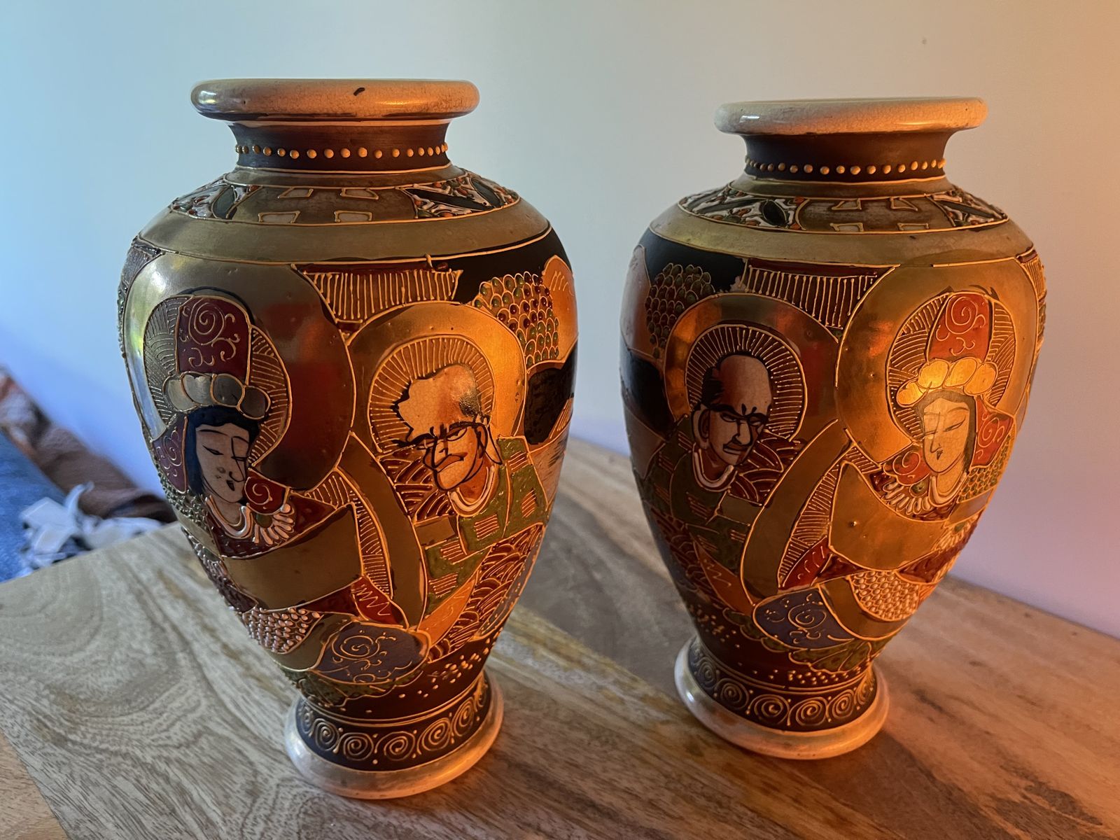 Pair Of Early 20th Century Maruni Satsuma Vases 22cm Tall