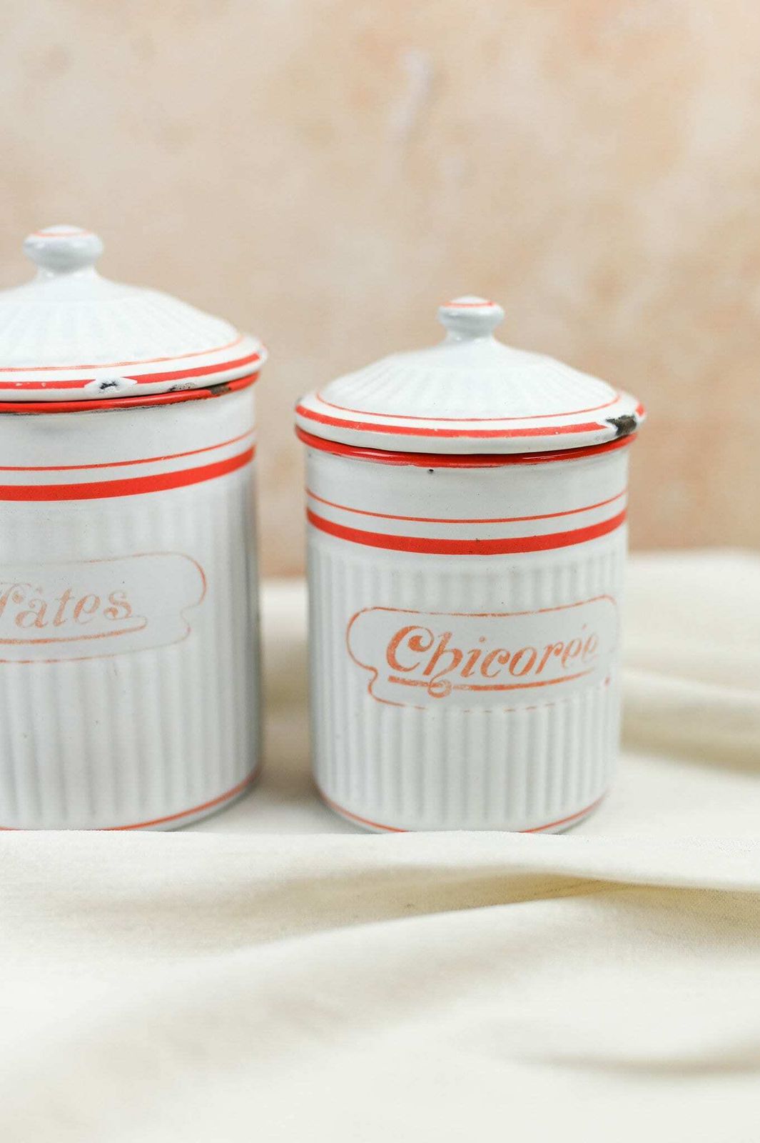 Vintage French Enamel Canisters, Set Of 5, Enamel Pots, Made By Bb In Eastern Europe, Ca 1920s photo vinterior