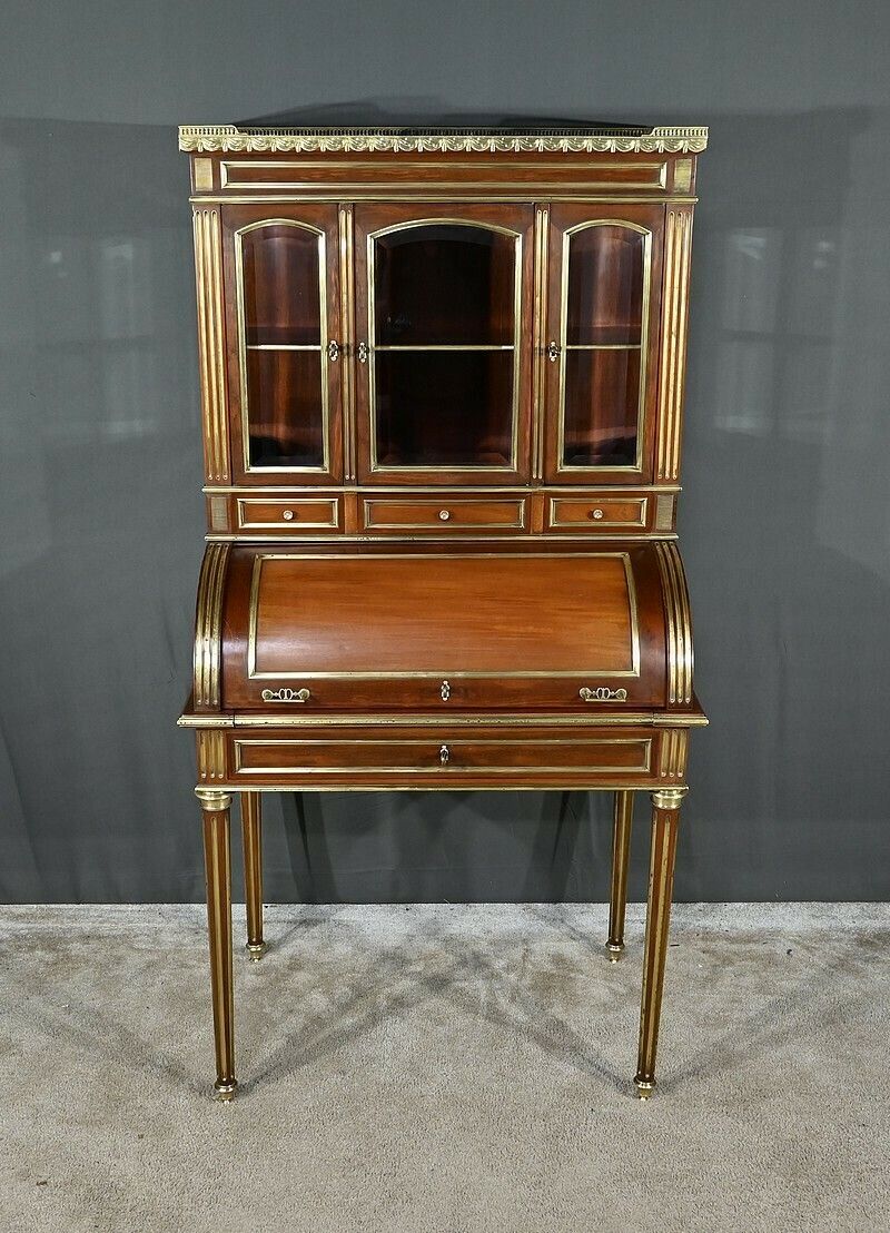 Rare Small Cylinder Desk And Showcase, Louis XVI Style – Mid 19th Century photo furniture