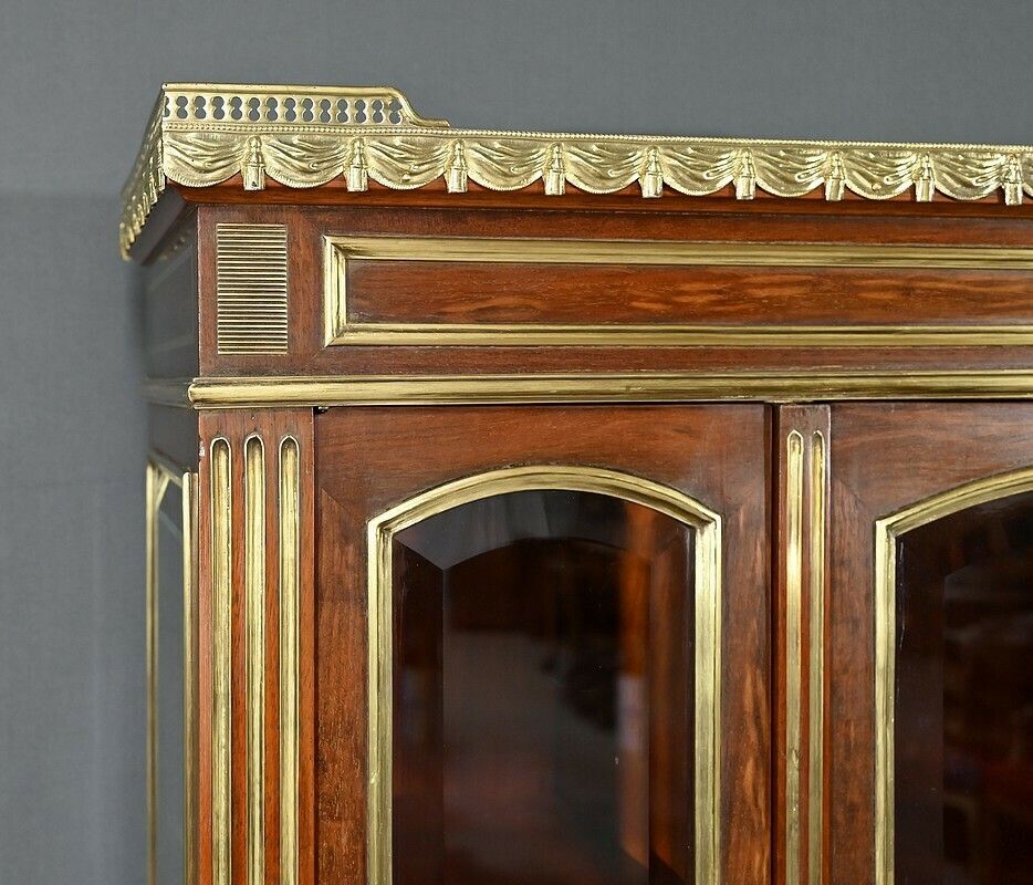 Furniture Rare Small Cylinder Desk And Showcase, Louis XVI Style – Mid 19th Century photo