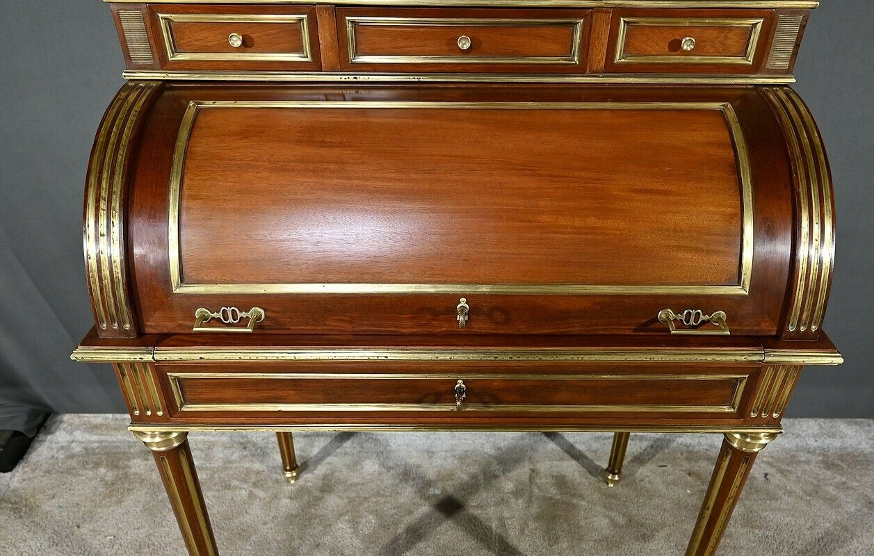 photo buy Rare Small Cylinder Desk And Showcase, Louis XVI Style – Mid 19th Century