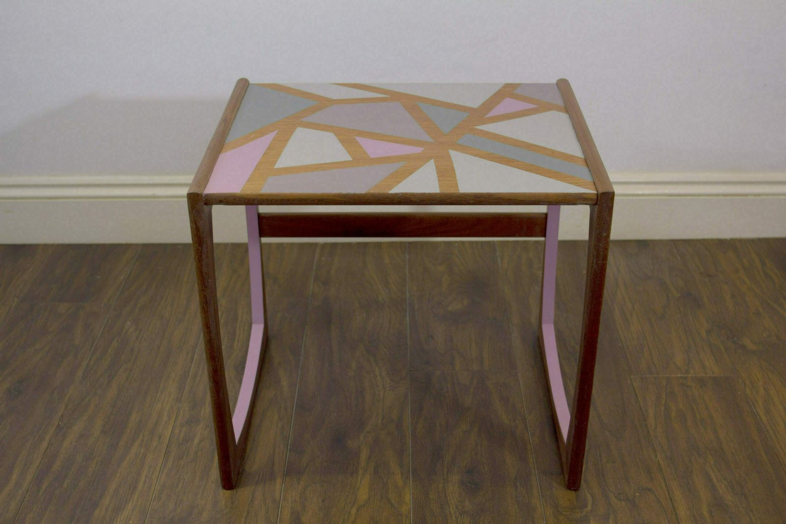Midcentury Gplan Quadrille Nest Of Tables – Pink Geometric Handpainted Design (Large) photo Furniture