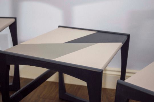 Midcentury Gplan Quadrille Side Table – Geometric Design In Black Grey Beige (Large) photo for sale
