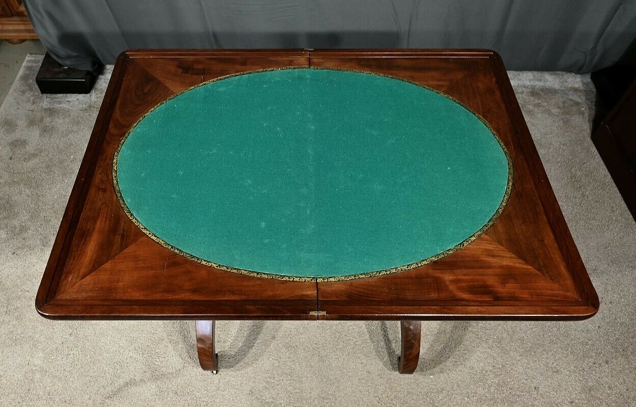 Furniture Burl Mahogany Games Table, Restoration Period – Early 19th Century photo