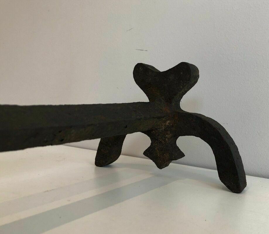 Pair Of Cast Iron And Wrought Iron Andirons photo buy